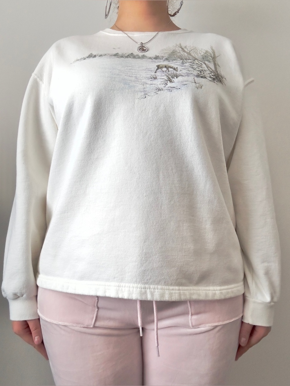 vintage deer in pond graphic sweatshirt